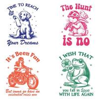 Four different t - shirts with different animals and phrases vector