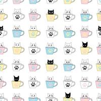 Cats and coffee seamless fabric design pattern background vector