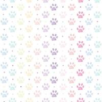 Pastel colored pattern with doodle paw prints. Seamless fabric design pattern vector