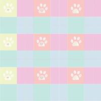 Pastel colored pattern with paw prints plaid pattern vector