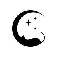 cat sleeping on the moon abstract logo designs vector