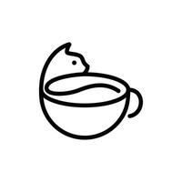 Cat and a cup with coffee line art logo, abstract designs vector