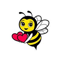 A Delightful Cartoon Bumblebee Character with Big Eyes and a Sweet Smile, Holding Two Red Hearts vector