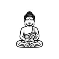 A Serene and Meditative Black and White Outline Illustration of Buddha in the Lotus Position, Symbolizing Peace and Enlightenment vector