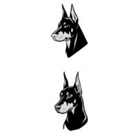 Two Elegant and Vigilant Doberman Pinscher Head Illustrations in Black and White, Showcasing Their Distinctive Profile vector