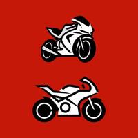 Striking Black and White Minimalist Illustrations of High-Performance Sport Bikes Against a Bold Red Background vector