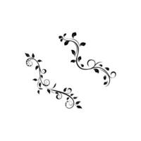 Elegant Black Floral Swirls with Delicate Leaves, Forming Two Decorative Corner Ornaments on a Pristine White Background vector