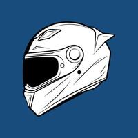 Black and White Outline Illustration of a Modern Full-Face Motorcycle Sport Helmet with Visor, Ideal for Racing and Safety vector