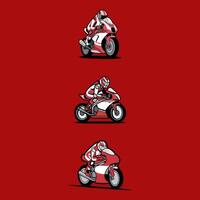 Illustration Set of Superbike Racers in Various High-Speed Poses on a Bold Red Background vector