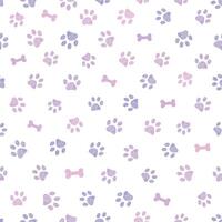 Lilac and pink colored doodles paw prints and bones seamless fabric design pattern vector