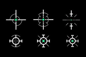 a set of minimalist crosshairs on a black background vector