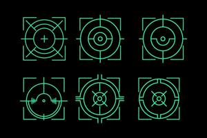 a set of green icons crossair on a black background vector