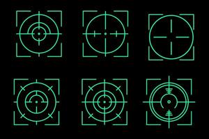 a set of green crosshairs target on a black background vector