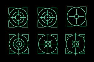 a set of green crossair targets on a black background vector