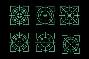 a set of green crossair circles with different shapes vector