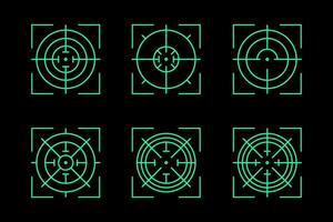 a set of crossair green icons on a black background vector