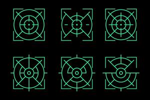 a set of green geometric shapes on a black background vector