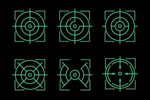 a set of green targets on a black background vector