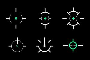 a set of different crosshairs on a black background vector