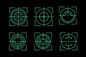 a set of green icons on a black background vector