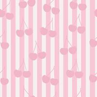 Pink and white stripe pattern cherries pattern vector