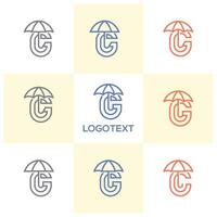 letter G and C with an umbrella logo icon design set vector