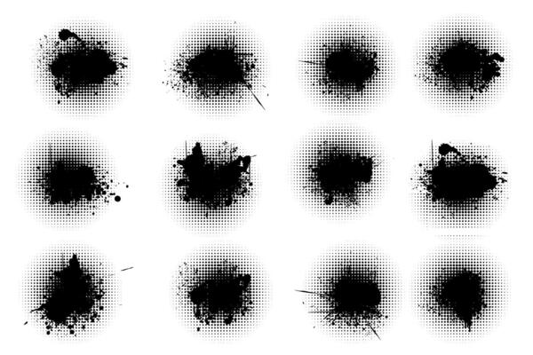 set of grunge black ink splatters illustration