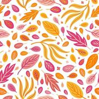 Autumnal Seamless Pattern from Pink, Yellow, Orange Leaves and Branches. vector
