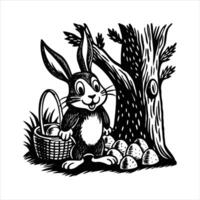 Rabbit Hiding Behind Tree vector