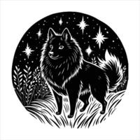 keeshond illuminated by moonlight vector
