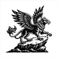 griffin landing on a cliff edge vector