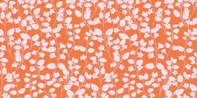 Seamless pattern featuring delicate forest flowers and leaves in orange tones. Hand drawn botanical elements create a vintage, elegant, and summer design, ideal for textiles and wallpapers vector