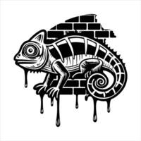 graffiti style chameleon on a brick vector