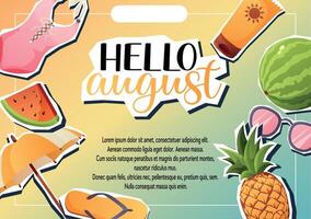 Hello August collage banner with beach objects vector
