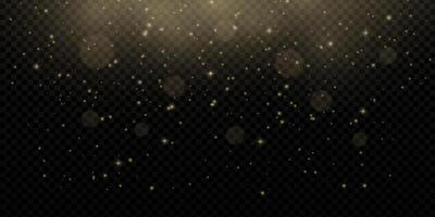 Golden light bokeh background with glitter, confetti and magical glow. Includes sparkles, flare, dust and festive shimmer. Perfect for holiday, party or New Year themes. isolated. vector