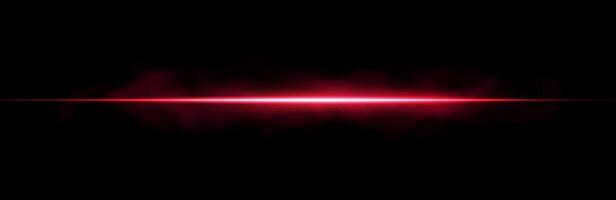 Futuristic red laser lines with glow, flare and smoke on black background. Neon light effect with sparkle, ray and digital beam. Abstract for tech, police or sci fi themes. vector