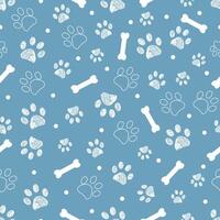 Blue background with white paw and bones vector