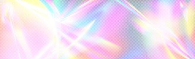 Shiny diamond prism light flare with rainbow glow. Iridescent crystal effect, sparkles and lens refraction on holographic background. Abstract overlay for glamour, fantasy or cosmic themes. vector