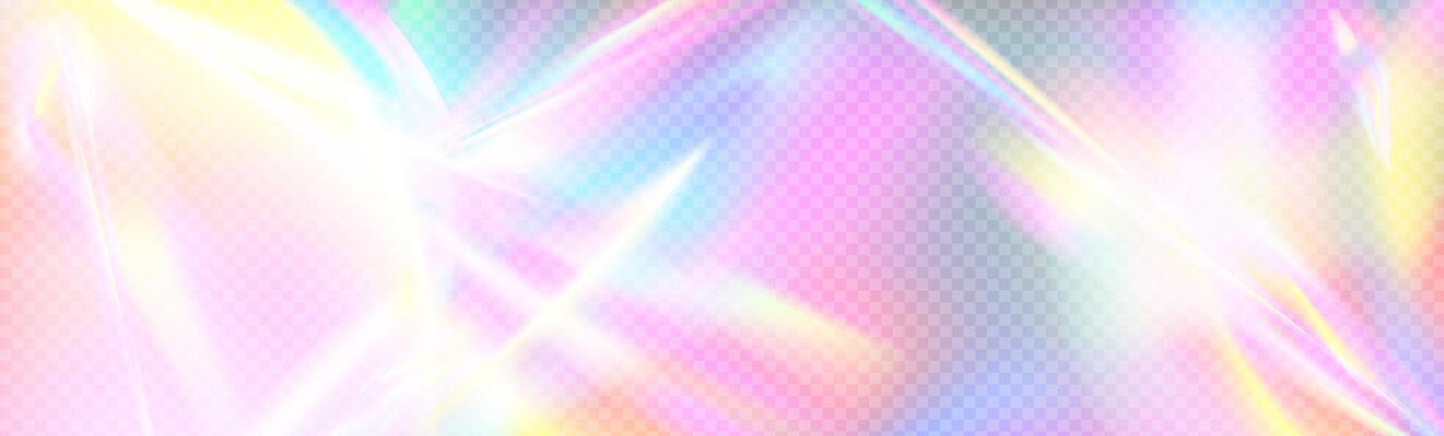 Shiny diamond prism light flare with rainbow glow. Iridescent crystal effect, sparkles and lens refraction on holographic background. Abstract overlay for glamour, fantasy or cosmic themes.