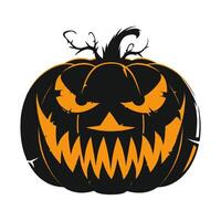 Halloween pumpkin with a scary face on it on white background. illustration. The pumpkin is orange and black. vector