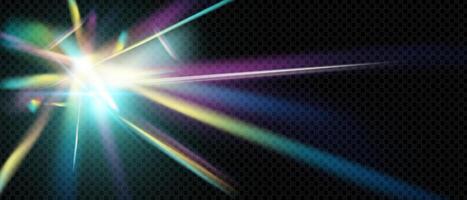Rainbow prism light with crystal flare and iridescent glow. Abstract glass reflection with diamond sparkle and soft blur. Isolated design perfect for hologram or fantasy effects. vector