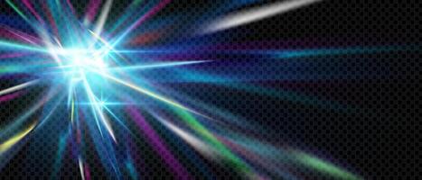 Iridescent prism flare with rainbow glow and crystal shine. Abstract holographic sparkle with diamond light, glass refraction and soft blur. Perfect for fantasy, kaleidoscope or design. vector