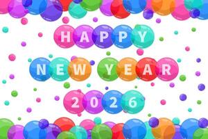 Holiday creative number 2026 with colorful texture. Happy New Year 2026 website icon template. Abstract white background. Festive design. Postcard concept. Bubble pattern vector