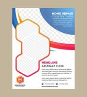 Abstract technology cover with hexagon elements. High tech brochure design concept. Futuristic business layout. Digital poster templates. Home repair concept. space for photo collage on the left side. vector