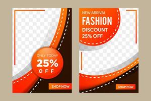 Trendy editable vertical Stories banner template. Design for social media posting update. fashion story design template with orange and brown curve of horizon. Space for photo. vector