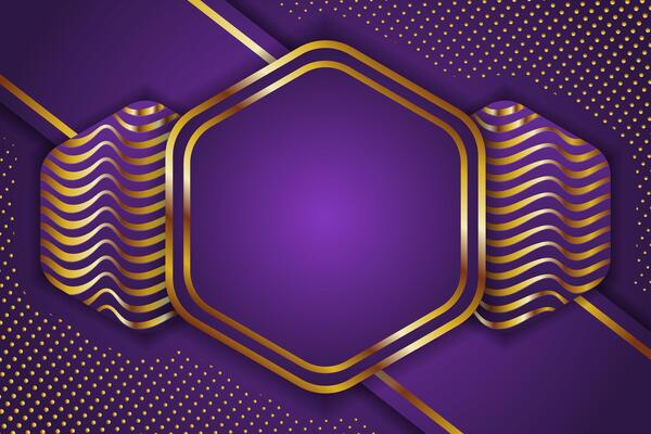 Abstract science Background. gold and purple Hexagon geometric design. science innovation concept abstract background. wave and dot pattern.