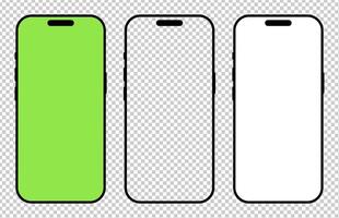 Smartphone black frame. Gadget symbol. Device flat front view set. Signs for website design, mobile app. Blank smart phone green screen template. Mobile phone black icon with white background. vector