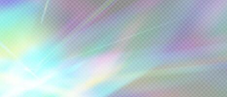 Prism light flare with rainbow burst and iridescent glow. Abstract crystal refraction, glitter, and cosmic spark. overlay with hologram, foil and kaleidoscope effect. vector