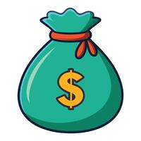 Cartoon Style Illustration of a Green Money Bag with a Yellow Dollar Sign Tied with an Orange Ribbon Isolated on a White Background for Financial Concepts vector