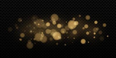 Golden glitter explosion with festive bokeh and sparkling particles. Abstract night background with warm glow, confetti, flare, and dust. overlay for holiday or luxury celebration. vector